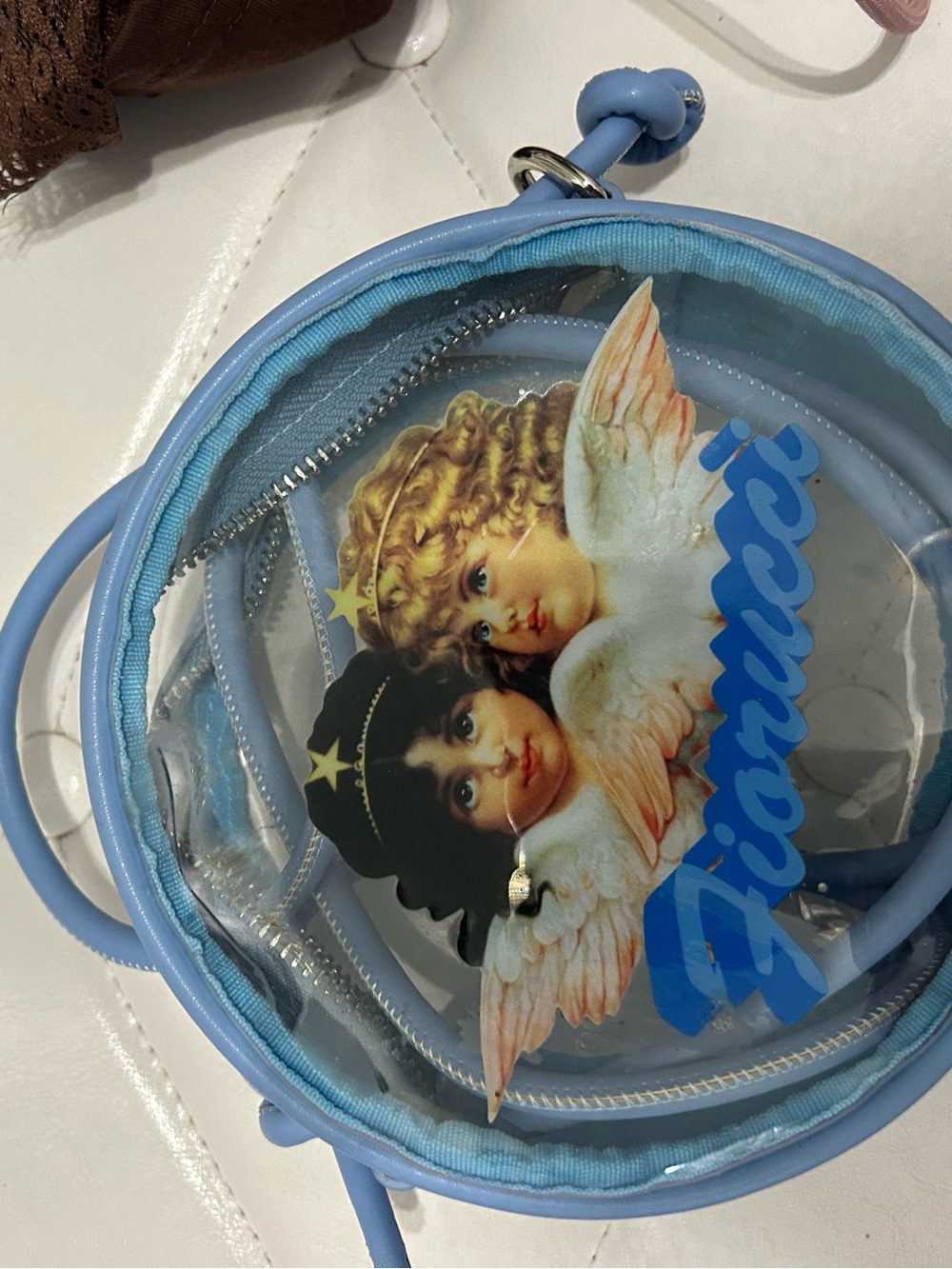 Fiorucci Light Blue Clear Angel Round Crossbody Bag